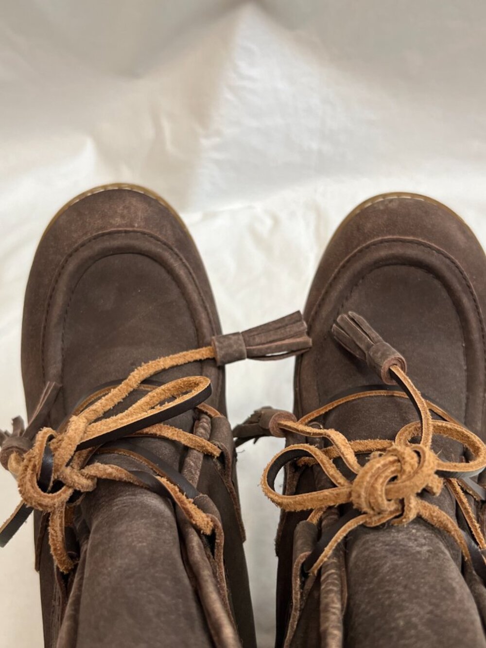 See by Chloé boots Wallabee wedge brown suede 40 9.5 high heel lace up knit cuff - Picture 5 of 15
